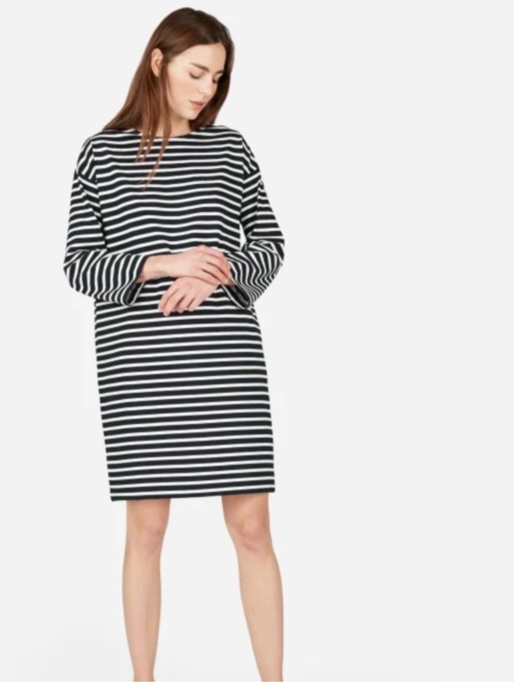 Everlane Black & White Breton Striped Cotton Shift Dress Size Small